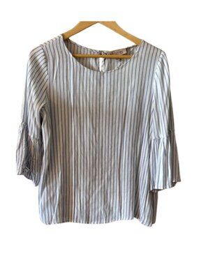 Philosophy Striped Blouse Blue White Ruffle Sleeve Lightweight Top M